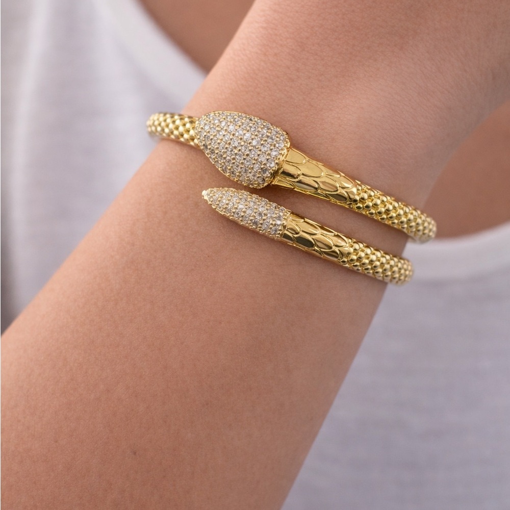 Elegant Gold and Silver Snake Bracelet with Zircons.